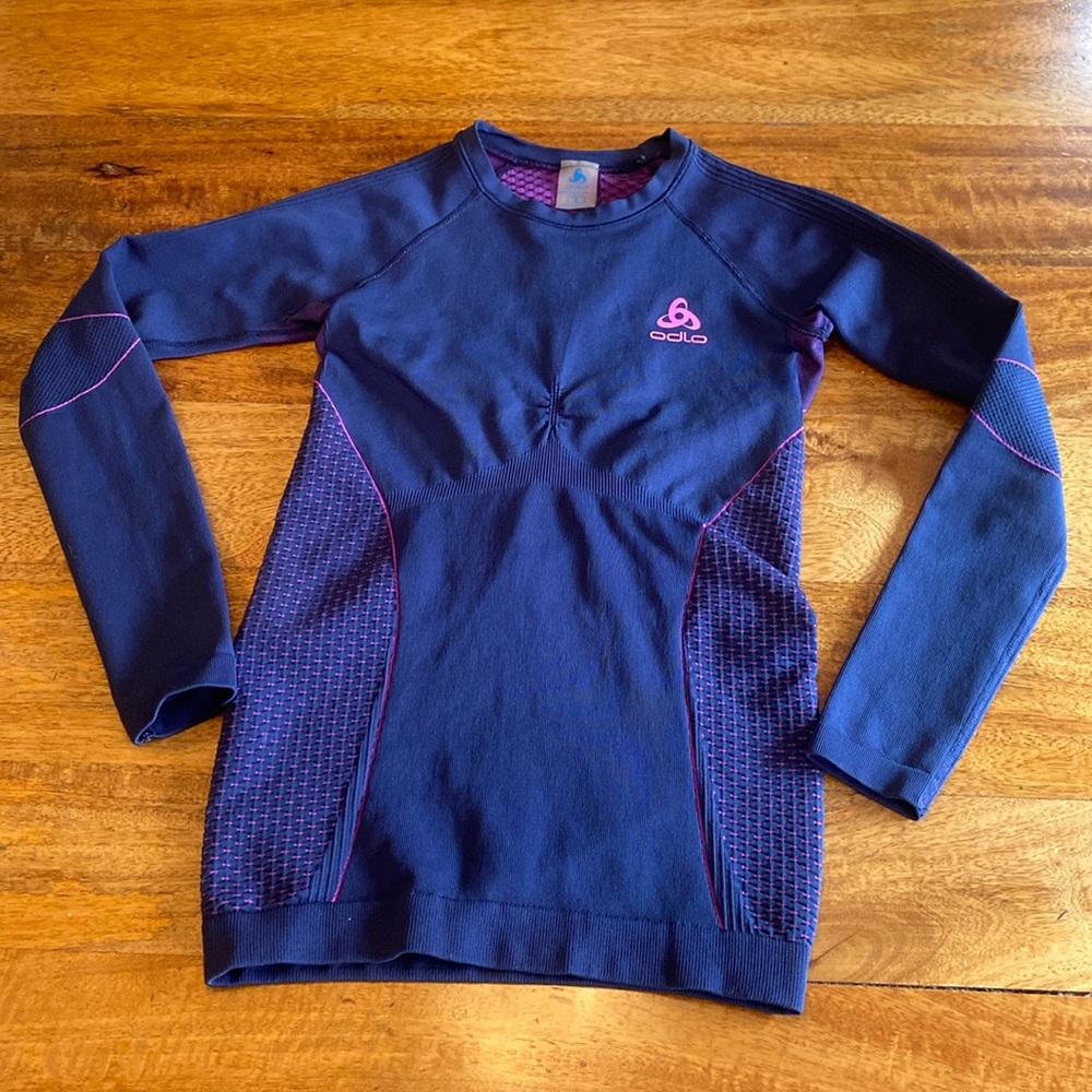 Women’s ODLO Navy and Pink Long Sleeve Base Layer